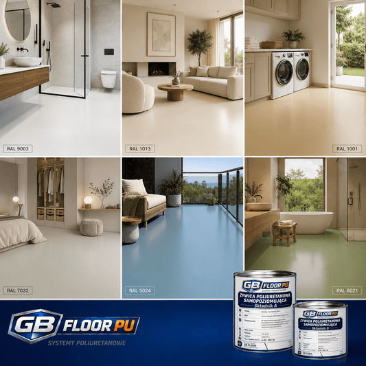GB FLOOR PU - poliuretanowa żywica podłogowa PREMIUM UV odporna – dwuskładnikowa posadzka comfort - 13,5 kg (gotowy zestaw A+B na 10 metrów) - dużo kolorów