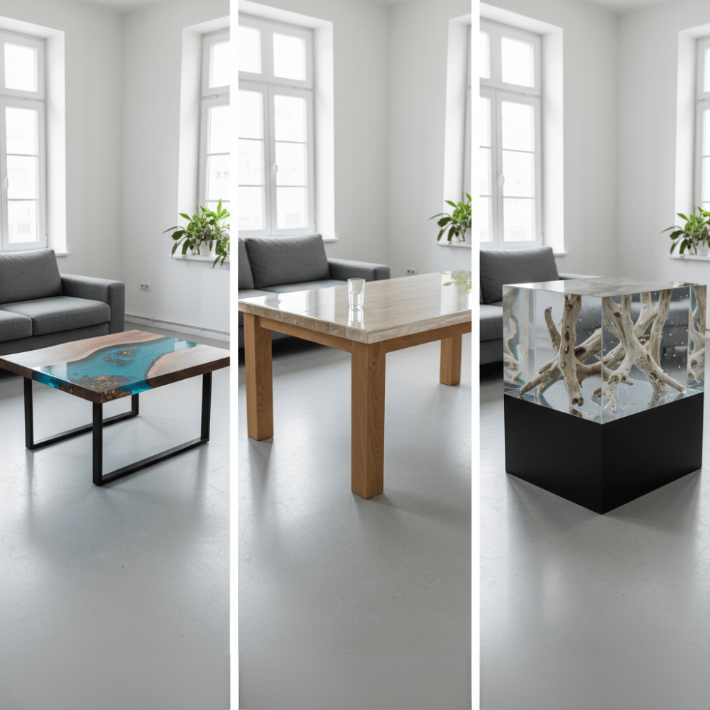 Stoły z żywicy epoksydowej – porównanie trzech technik: River Table, Top Coat i 3D Cast - Gaz-Bud Pro