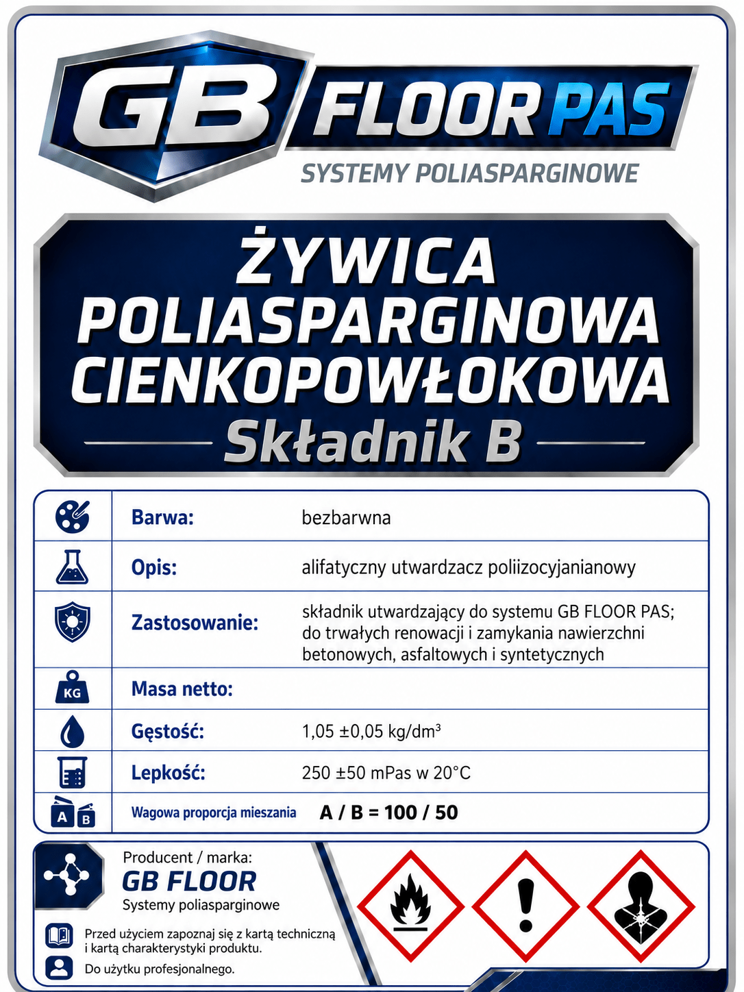 GB FLOOR PAS - żywica poliasparginowa premium, podłogowa, cienkopowłokowa, szybkoschnąca, UV odporna – dwuskładnikowa posadzka (gotowy zestaw A+B na 30 metrów) - dużo kolorów - Gaz - Bud Pro