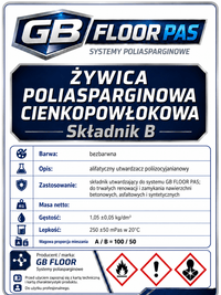 GB FLOOR PAS - żywica poliasparginowa premium, podłogowa, cienkopowłokowa, szybkoschnąca, UV odporna – dwuskładnikowa posadzka (gotowy zestaw A+B na 30 metrów) - dużo kolorów - Gaz - Bud Pro