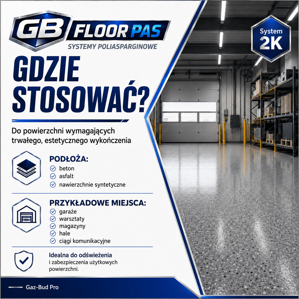 GB FLOOR PAS - żywica poliasparginowa premium, podłogowa, cienkopowłokowa, szybkoschnąca, UV odporna – dwuskładnikowa posadzka (gotowy zestaw A+B na 30 metrów) - dużo kolorów - Gaz - Bud Pro