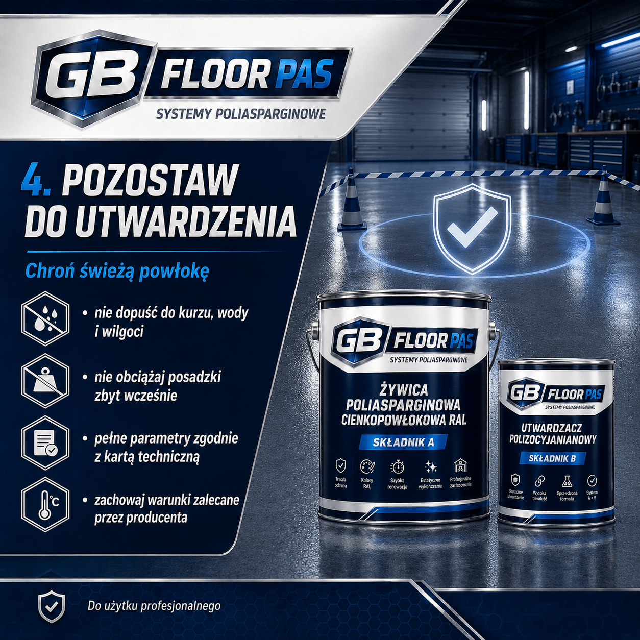 GB FLOOR PAS - żywica poliasparginowa premium, podłogowa, cienkopowłokowa, szybkoschnąca, UV odporna – dwuskładnikowa posadzka (gotowy zestaw A+B na 30 metrów) - dużo kolorów - Gaz - Bud Pro