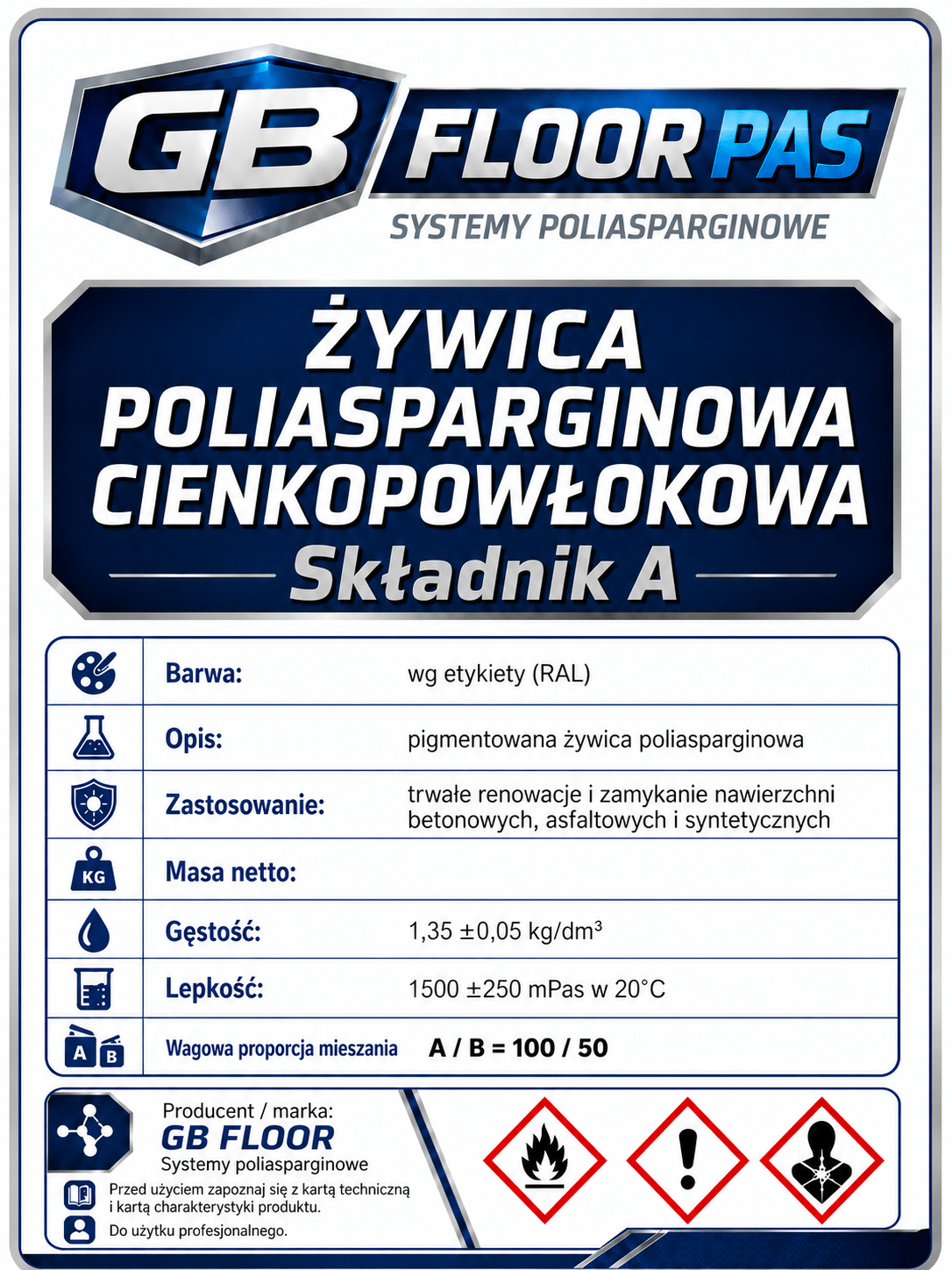 GB FLOOR PAS - żywica poliasparginowa premium, podłogowa, cienkopowłokowa, szybkoschnąca, UV odporna – dwuskładnikowa posadzka (gotowy zestaw A+B na 30 metrów) - dużo kolorów - Gaz - Bud Pro