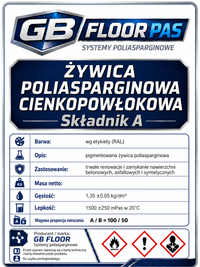 GB FLOOR PAS - żywica poliasparginowa premium, podłogowa, cienkopowłokowa, szybkoschnąca, UV odporna – dwuskładnikowa posadzka (gotowy zestaw A+B na 30 metrów) - dużo kolorów - Gaz - Bud Pro