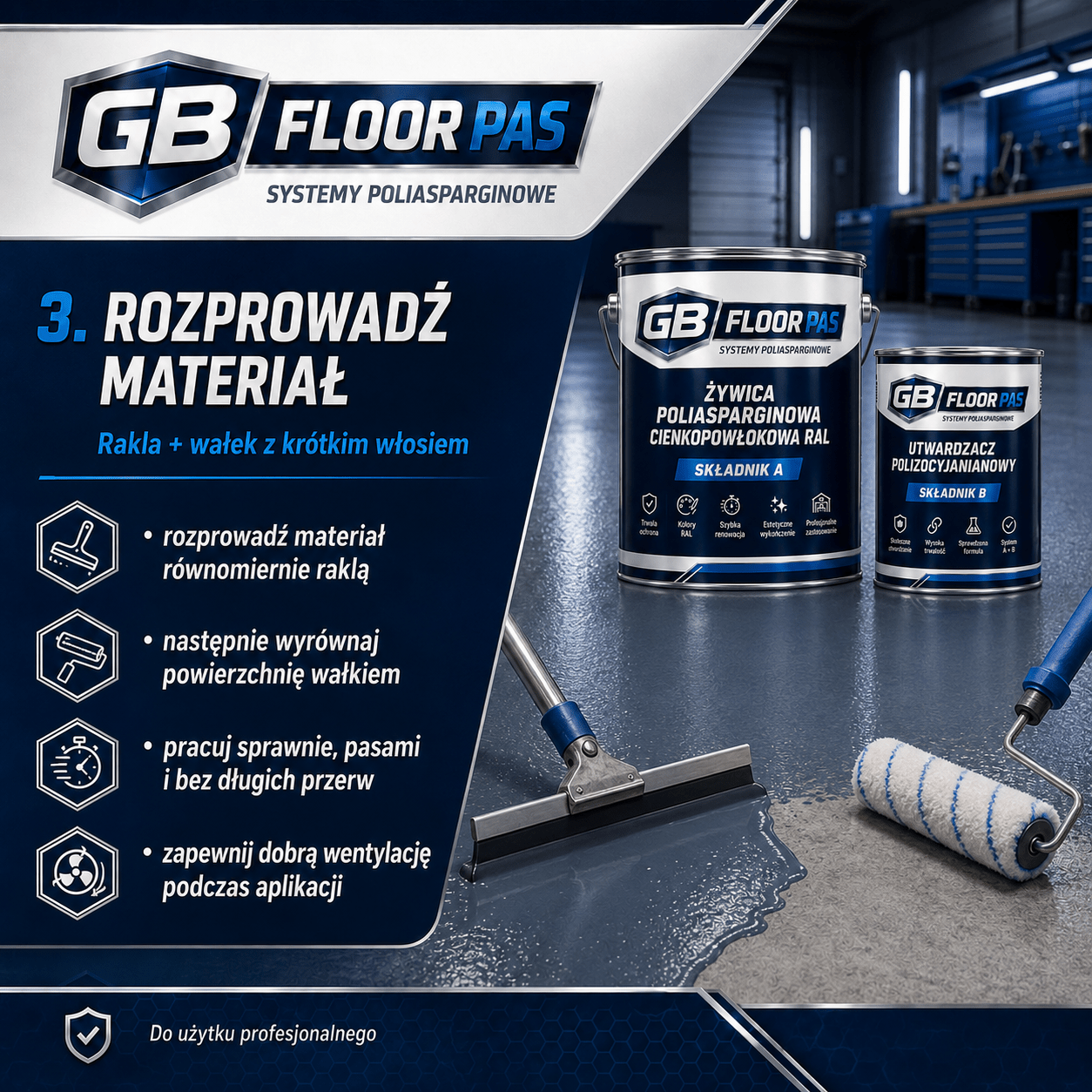 GB FLOOR PAS - żywica poliasparginowa premium, podłogowa, cienkopowłokowa, szybkoschnąca, UV odporna – dwuskładnikowa posadzka (gotowy zestaw A+B na 30 metrów) - dużo kolorów - Gaz - Bud Pro