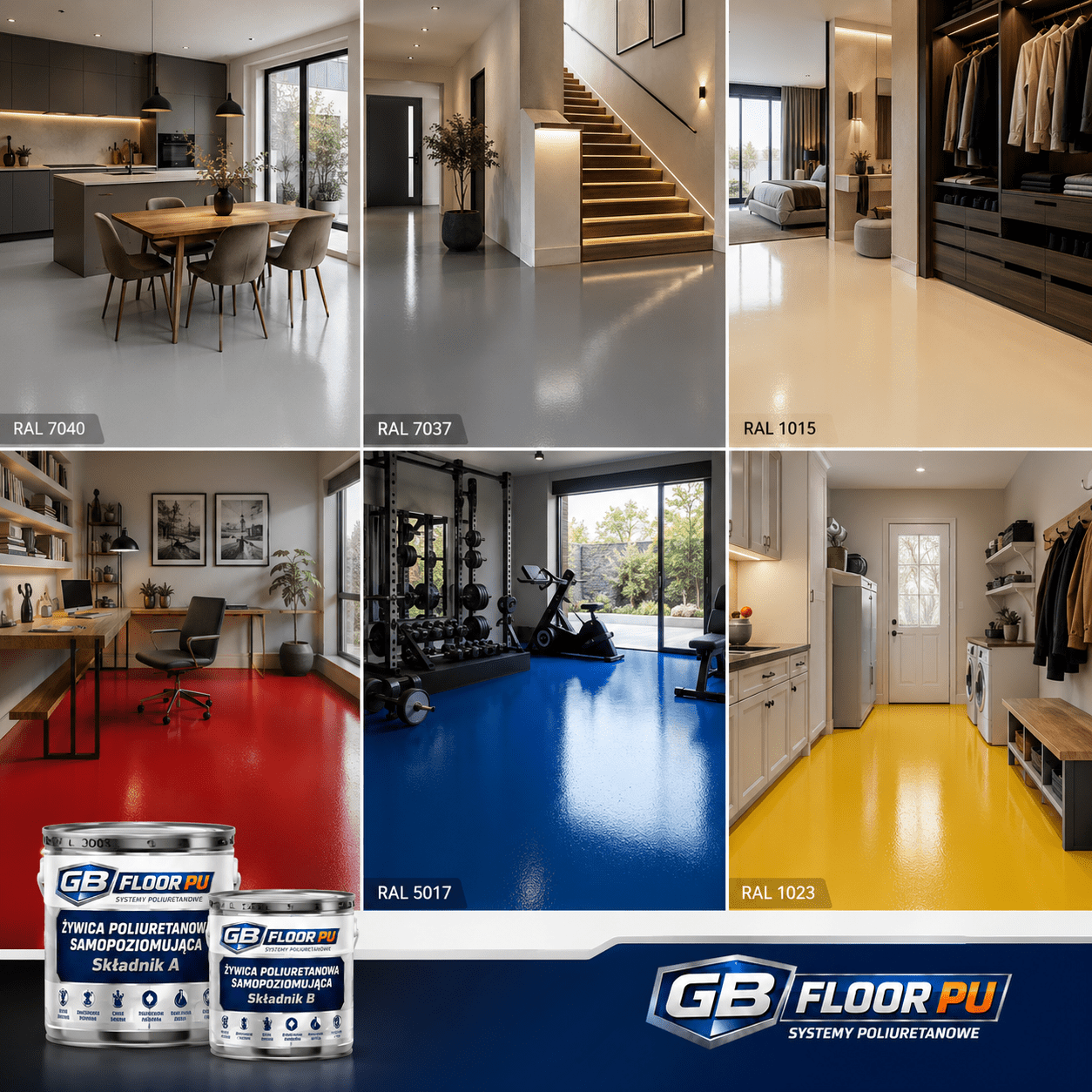 GB FLOOR PU - poliuretanowa żywica podłogowa PREMIUM UV odporna – dwuskładnikowa posadzka comfort - 13,5 kg (gotowy zestaw A+B na 10 metrów) - dużo kolorów - Gaz-Bud Pro