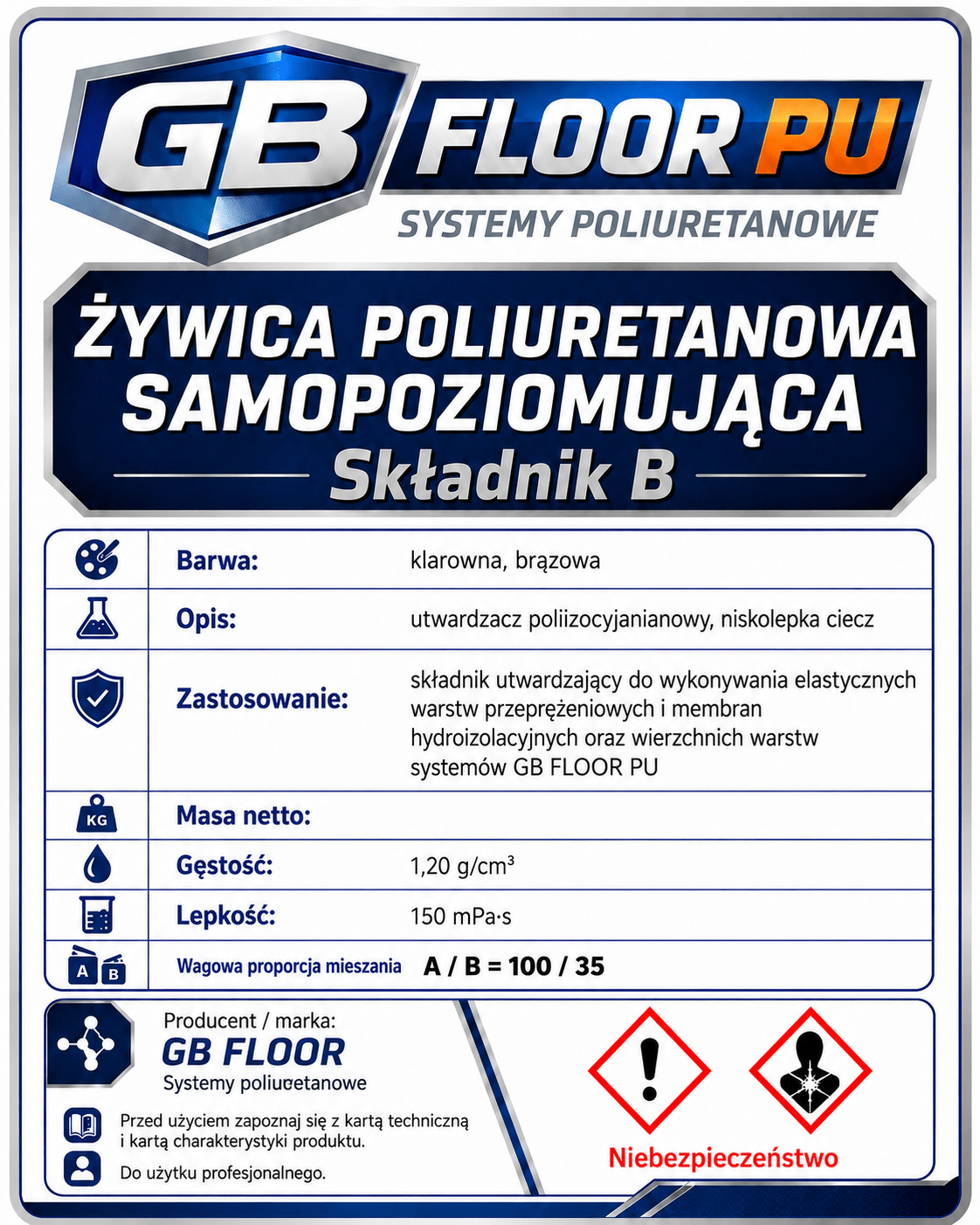 GB FLOOR PU - żywica poliuretanowa – dwuskładnikowa posadzka comfort (gotowy zestaw A+B na 10 metrów) - dużo kolorów - Gaz - Bud Pro