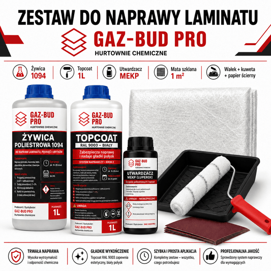 Kompletny zestaw naprawczy do laminatu, basenów i łodzi GAZ - BUD PRO - Gaz - Bud Pro