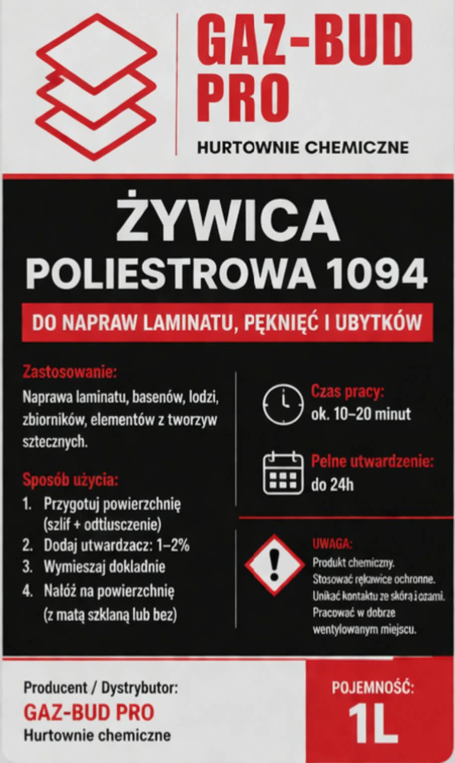 Kompletny zestaw naprawczy do laminatu, basenów i łodzi GAZ - BUD PRO - Gaz - Bud Pro